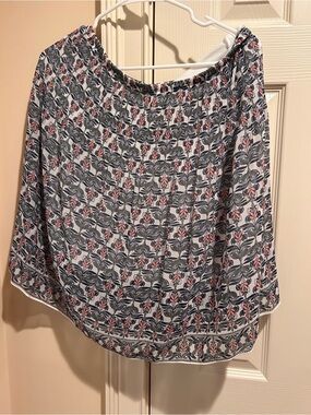 Max Studio White Skirt with Blue Leaf and Pink Floral Motif